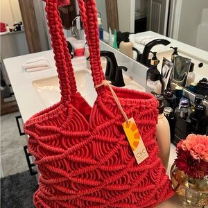 C.C Vibrant Red Textured Tote